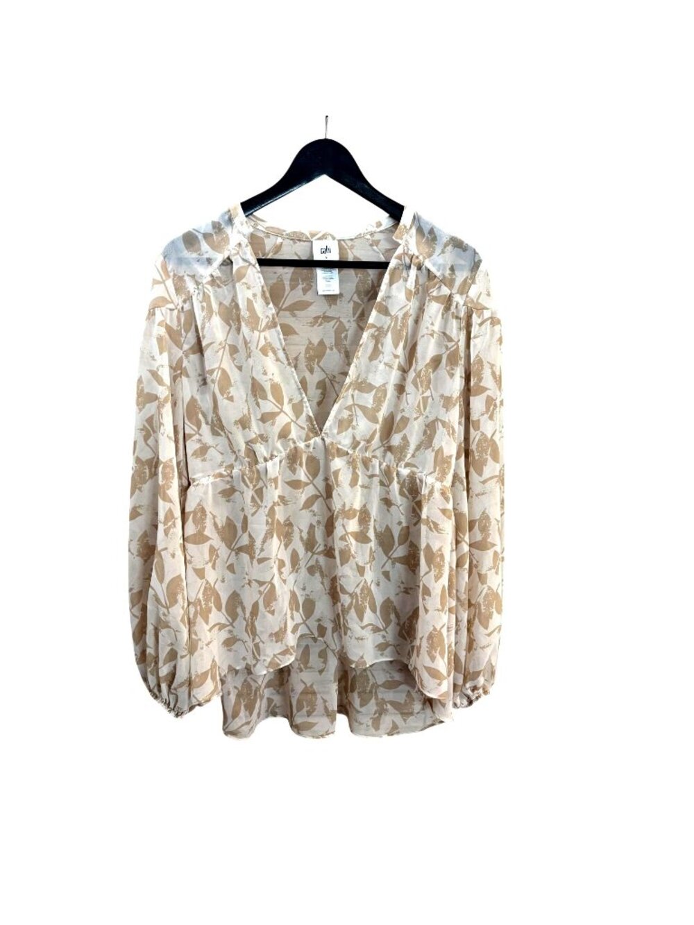 Cabi Tan Long Sleeve Couplet V Neck Top Small